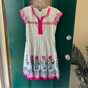 Shakuhachi White Dress with Pink and Blue Accents